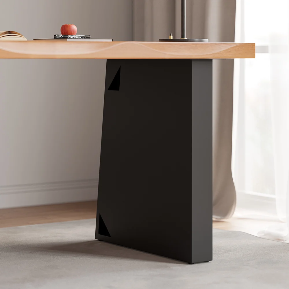 160cm industrial office desk with natural pine wood top and black steel trestle base featuring distressed detailing, ideal for modern home offices.