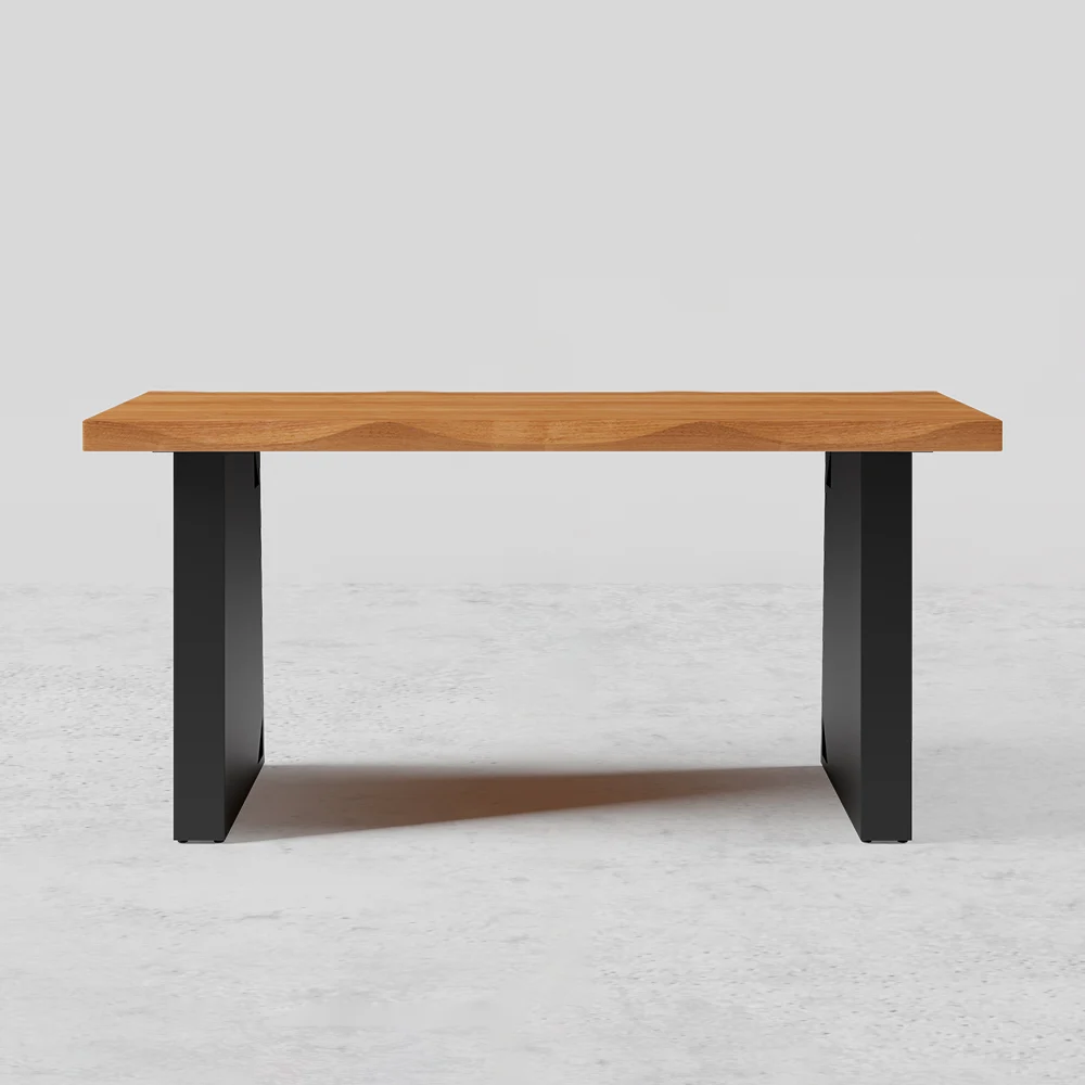 160cm industrial office desk with natural pine wood top and black steel trestle base featuring distressed detailing, ideal for modern home offices.