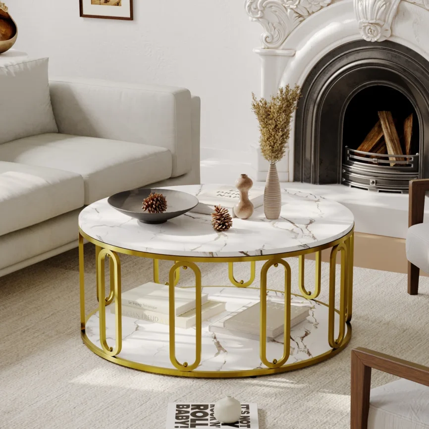 The Luna Round Coffee Table combines modern elegance with everyday functionality. Crafted from premium MDF board and supported by bold O-shaped metal legs, it offers a spacious glossy surface perfect for décor, coffee, or gatherings