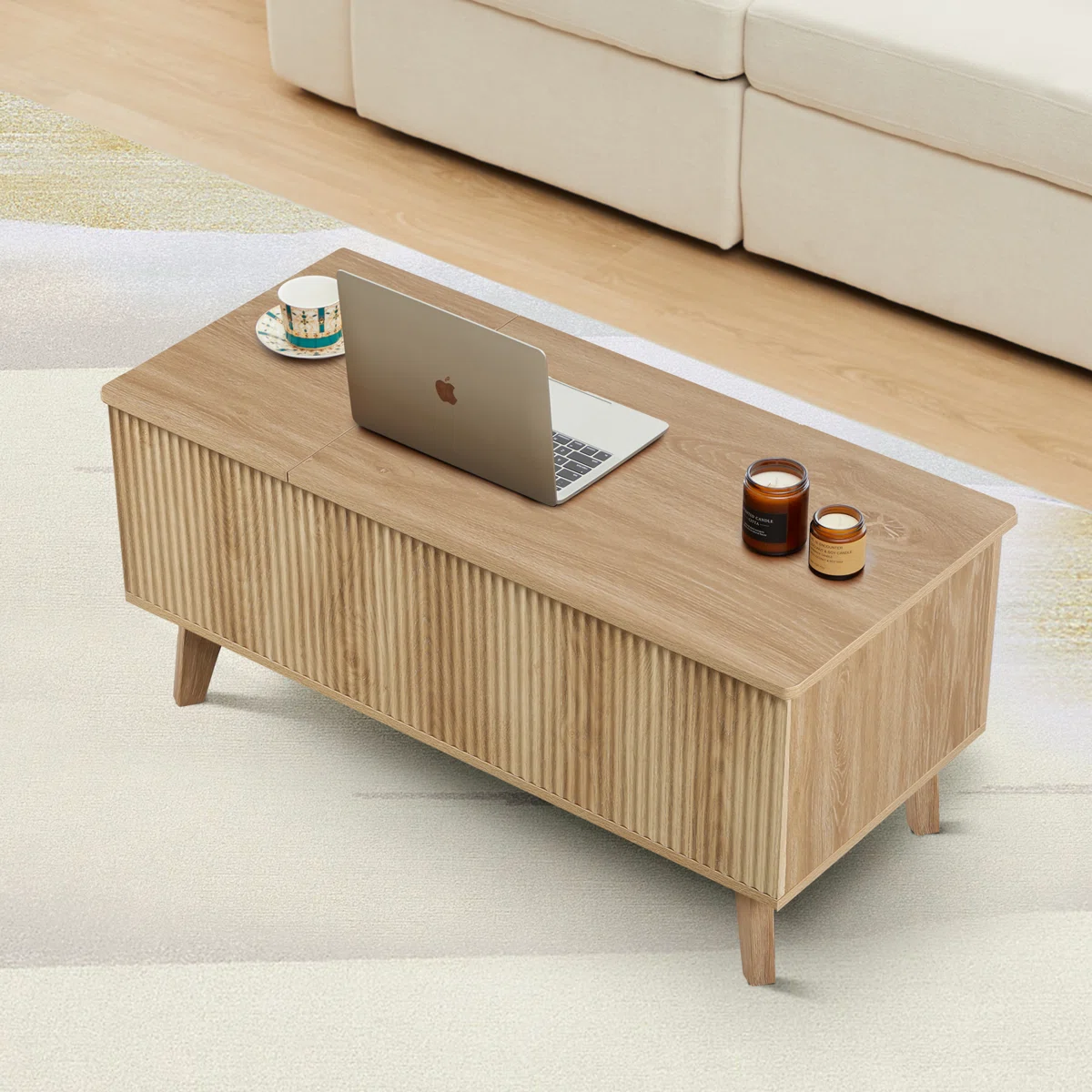 Transform your living room with the Maris Wave Lift-Top Coffee Table. Featuring a fluid wave-patterned surface, hidden storage, and a smooth lift-top design, this mid-century modern piece blends elegance with everyday functionality—perfect for dining, working, or keeping essentials neatly tucked away.