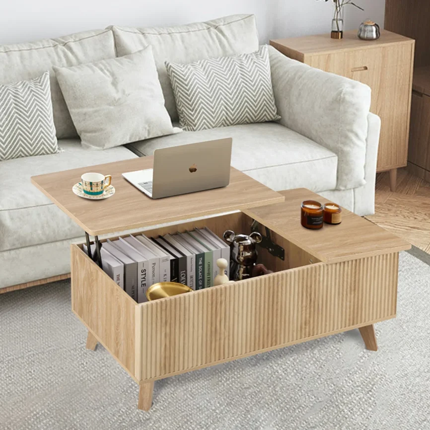 Transform your living room with the Maris Wave Lift-Top Coffee Table. Featuring a fluid wave-patterned surface, hidden storage, and a smooth lift-top design, this mid-century modern piece blends elegance with everyday functionality—perfect for dining, working, or keeping essentials neatly tucked away.