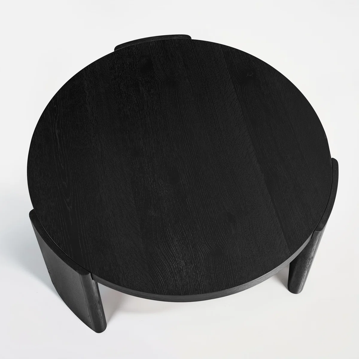 round black coffee table with solid wood base