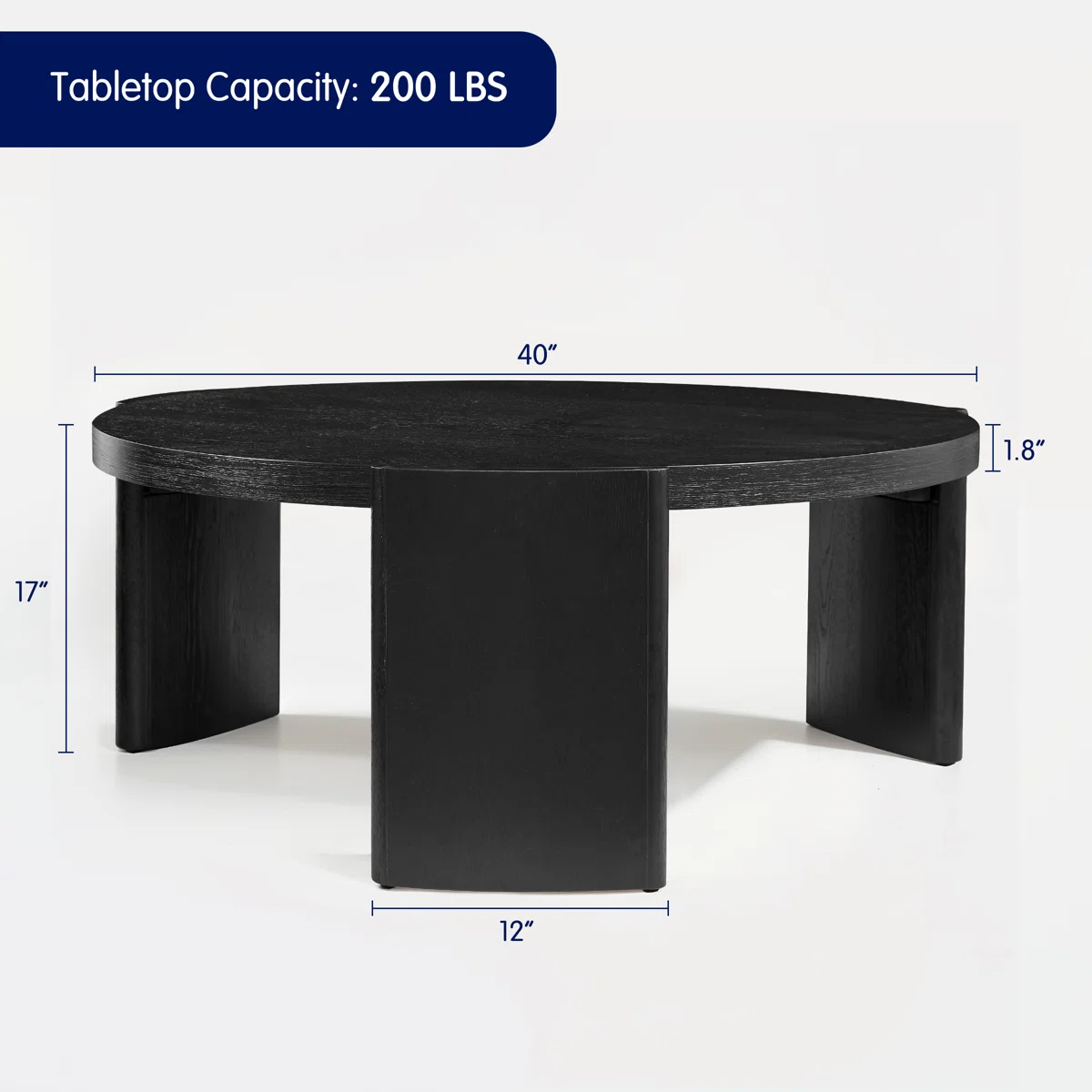 round black coffee table with solid wood base