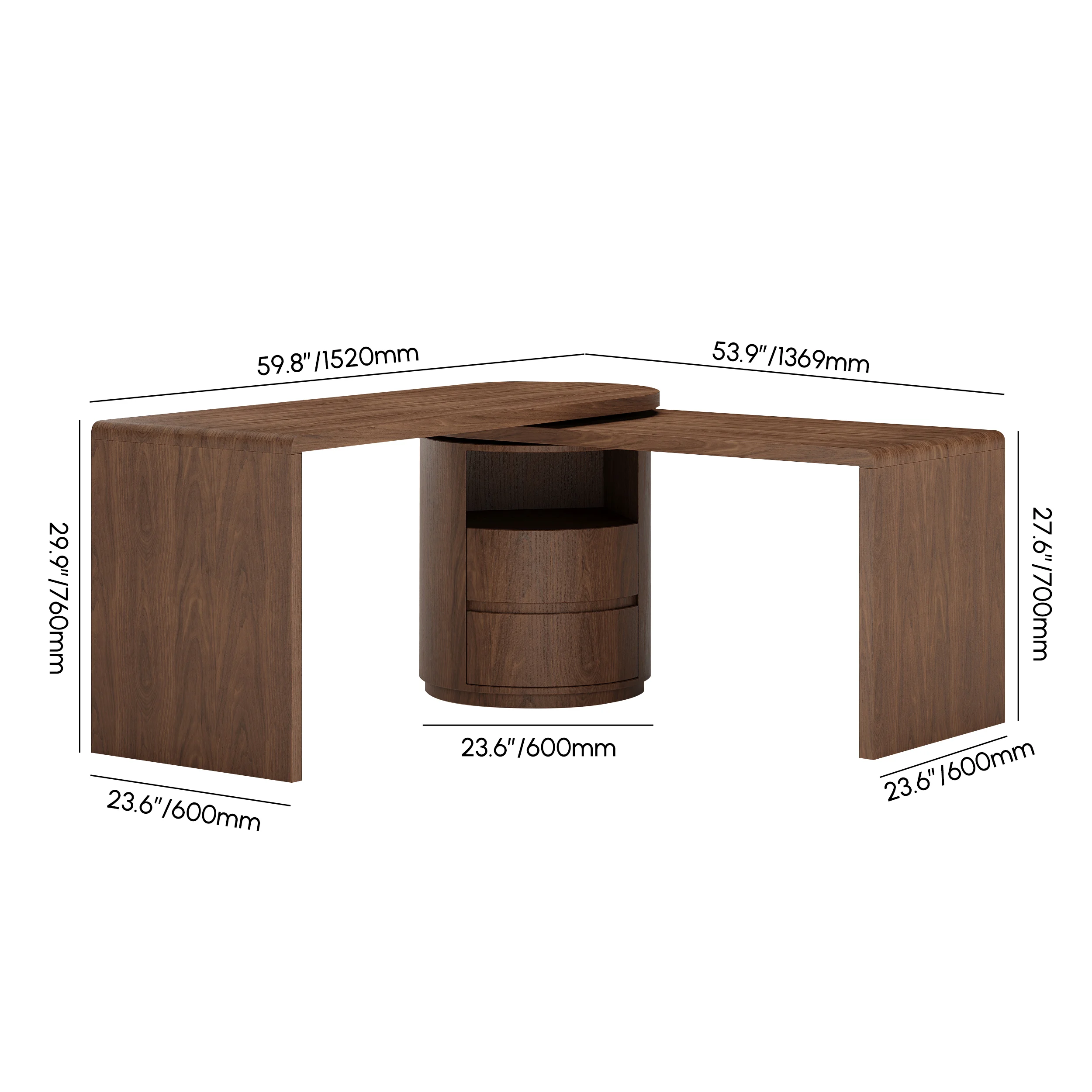 Form meets function. The L‑Shaped Walnut Desk brings modern design, smart storage, and adaptable features to your workspace