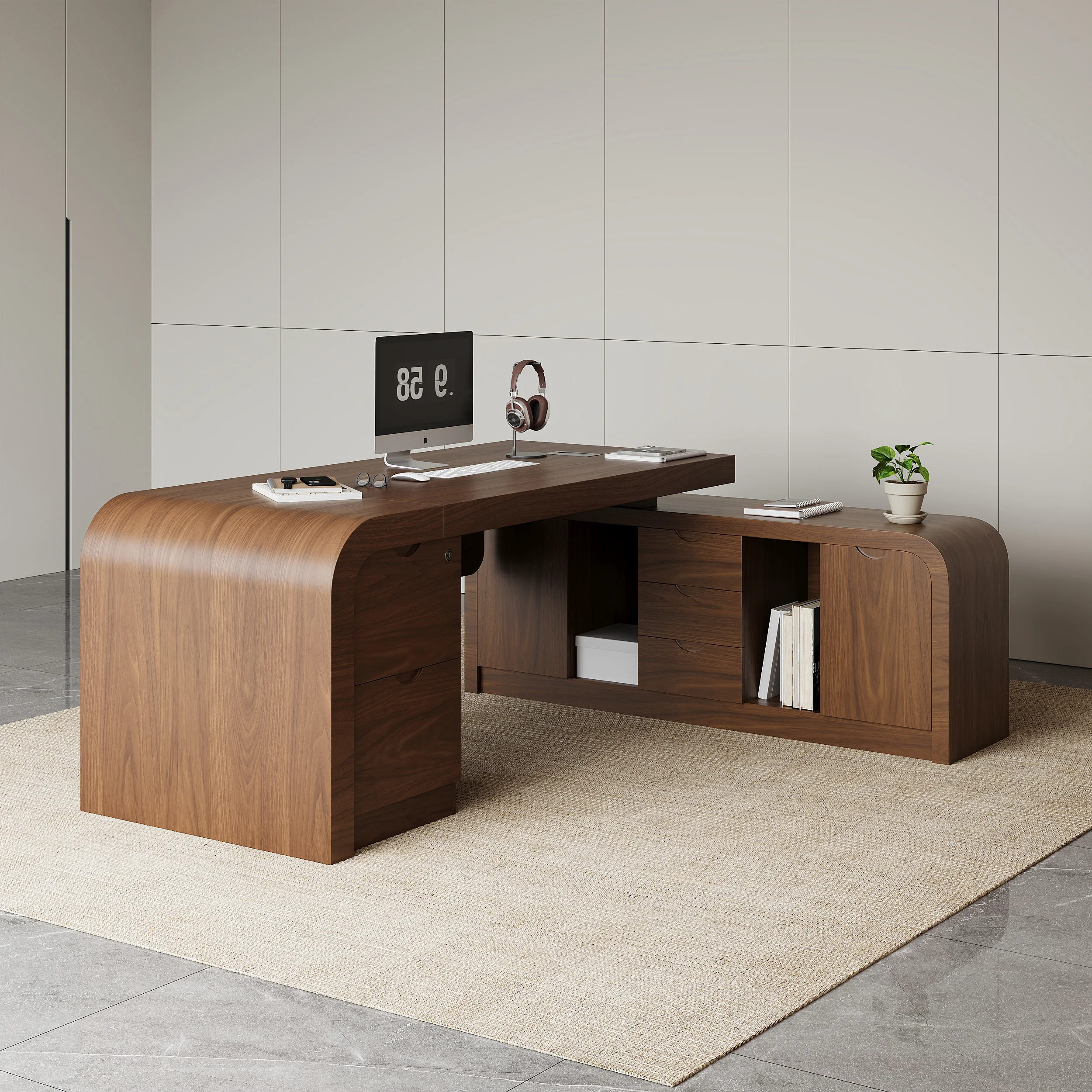 Work smarter, not harder. The Chicent Walnut Executive Desk brings modern design, ample storage, and seamless functionality to your office