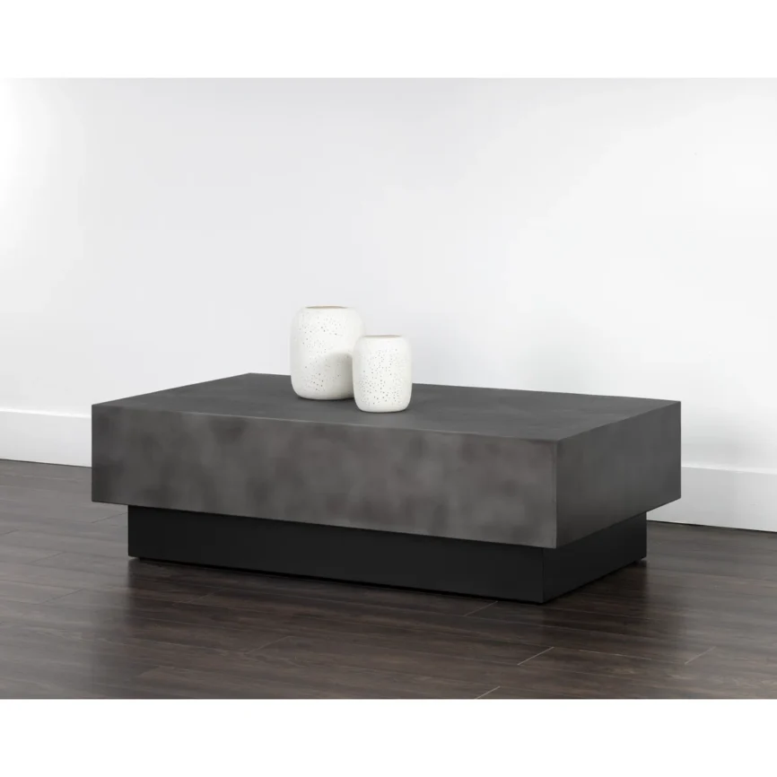 Monarch Gunmetal Marble Coffee Table with tempered glass top, gunmetal iron frame, and round white marble base featuring natural veining.
