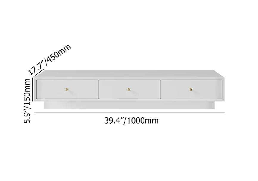 NOVA floating desk in white finish, 100 cm wide, wall-mounted with three drawers, pine wood frame, and minimalist rectangular design
