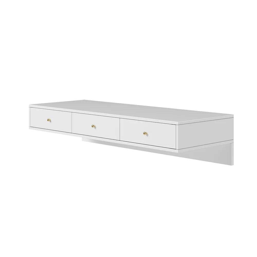 NOVA floating desk in white finish, 100 cm wide, wall-mounted with three drawers, pine wood frame, and minimalist rectangular design