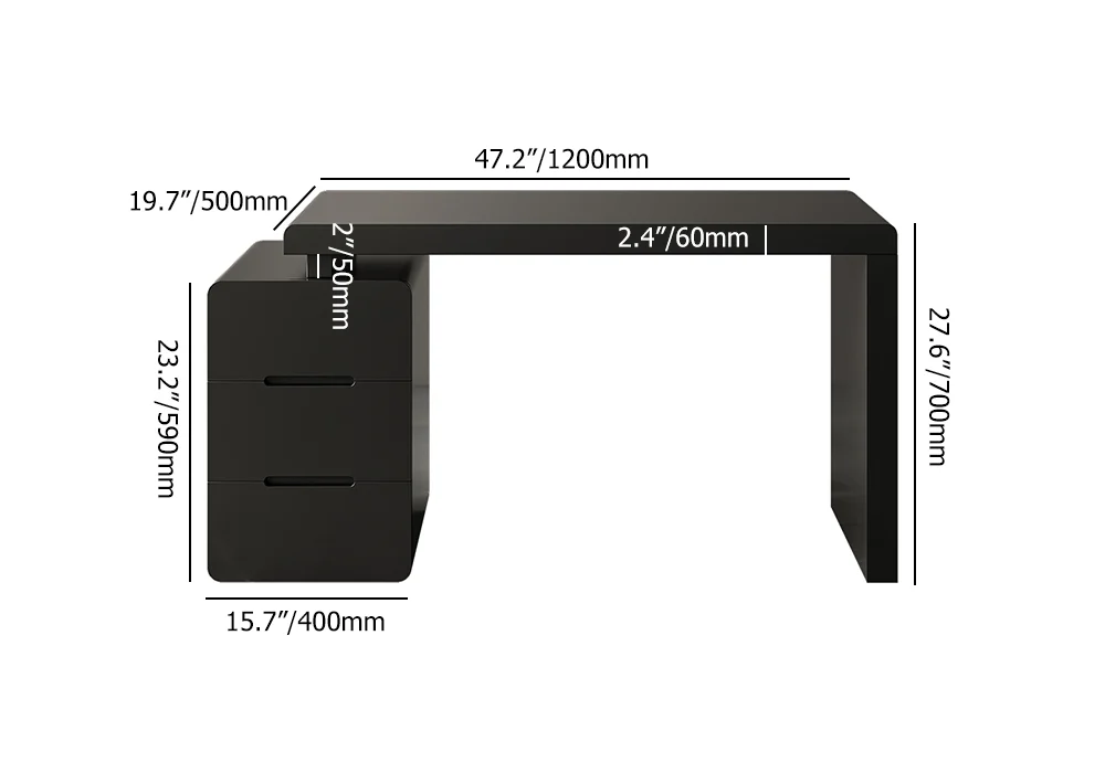 The Nexa Black 3-Drawer Writing Desk (120 cm) is a compact yet functional solution for modern workspaces