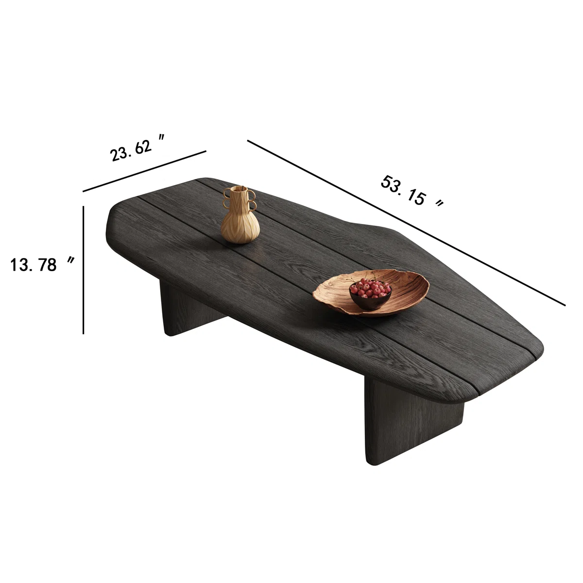 Noir Haven industrial coffee table with black ash wood finish, trestle base, and minimalist open design — modern farmhouse living room furniture