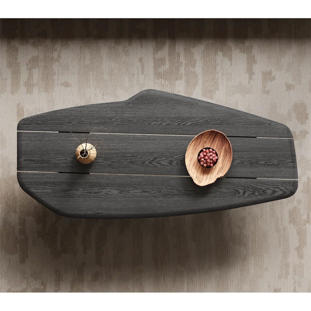 Noir Haven industrial coffee table with black ash wood finish, trestle base, and minimalist open design — modern farmhouse living room furniture