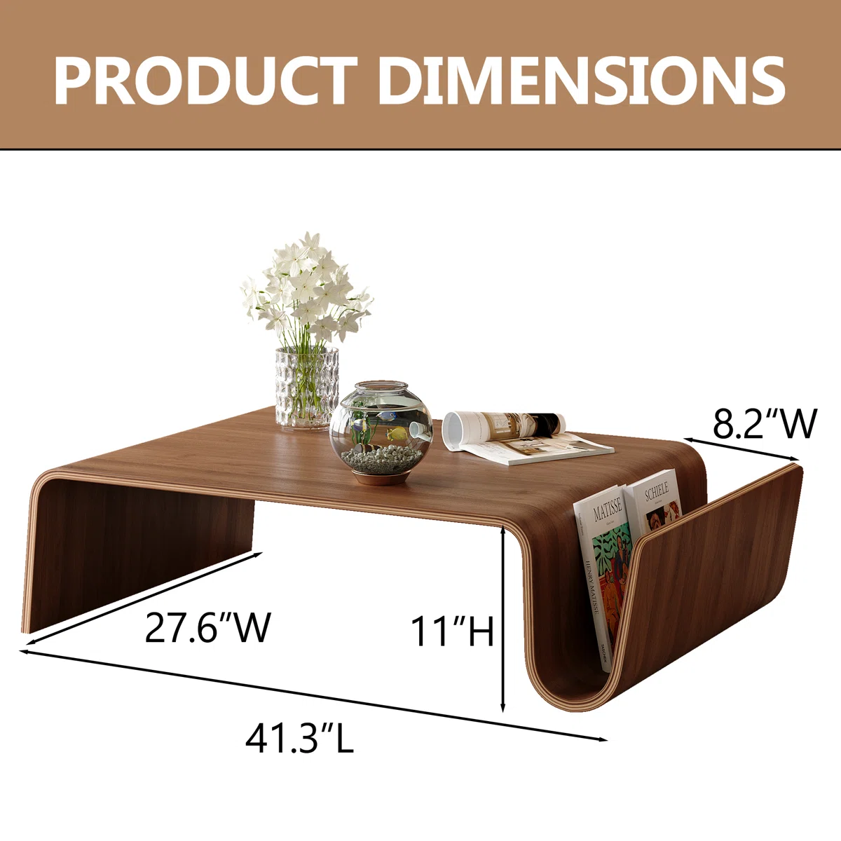 Nordic Curve solid wood coffee table with bentwood design, smooth curved edges, and minimalist brown finish — modern Scandinavian living room centerpiece