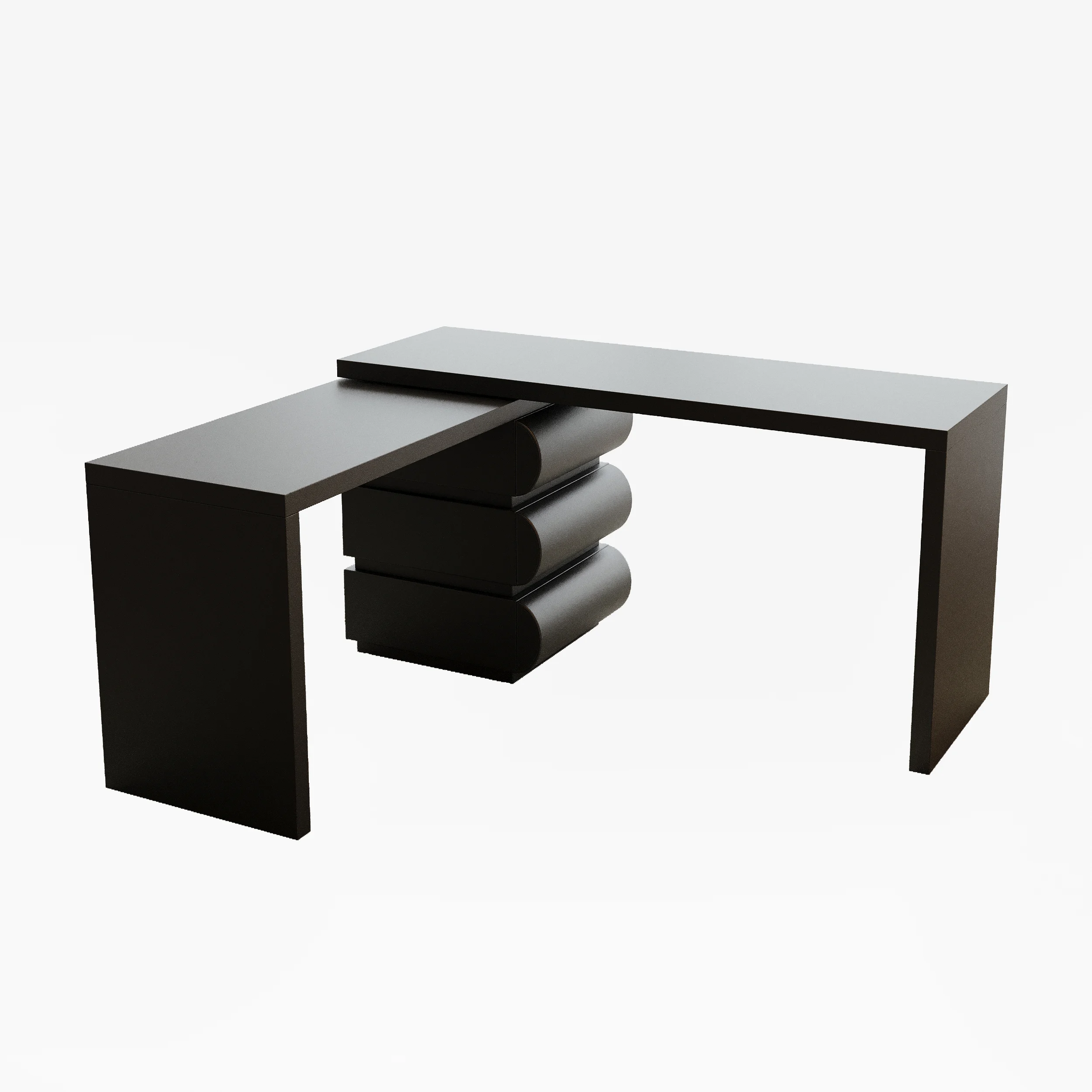 152cm modern L-shaped desk with reversible design, black PU leather drawers, and thick engineered wood tabletop for home office or executive workspace.