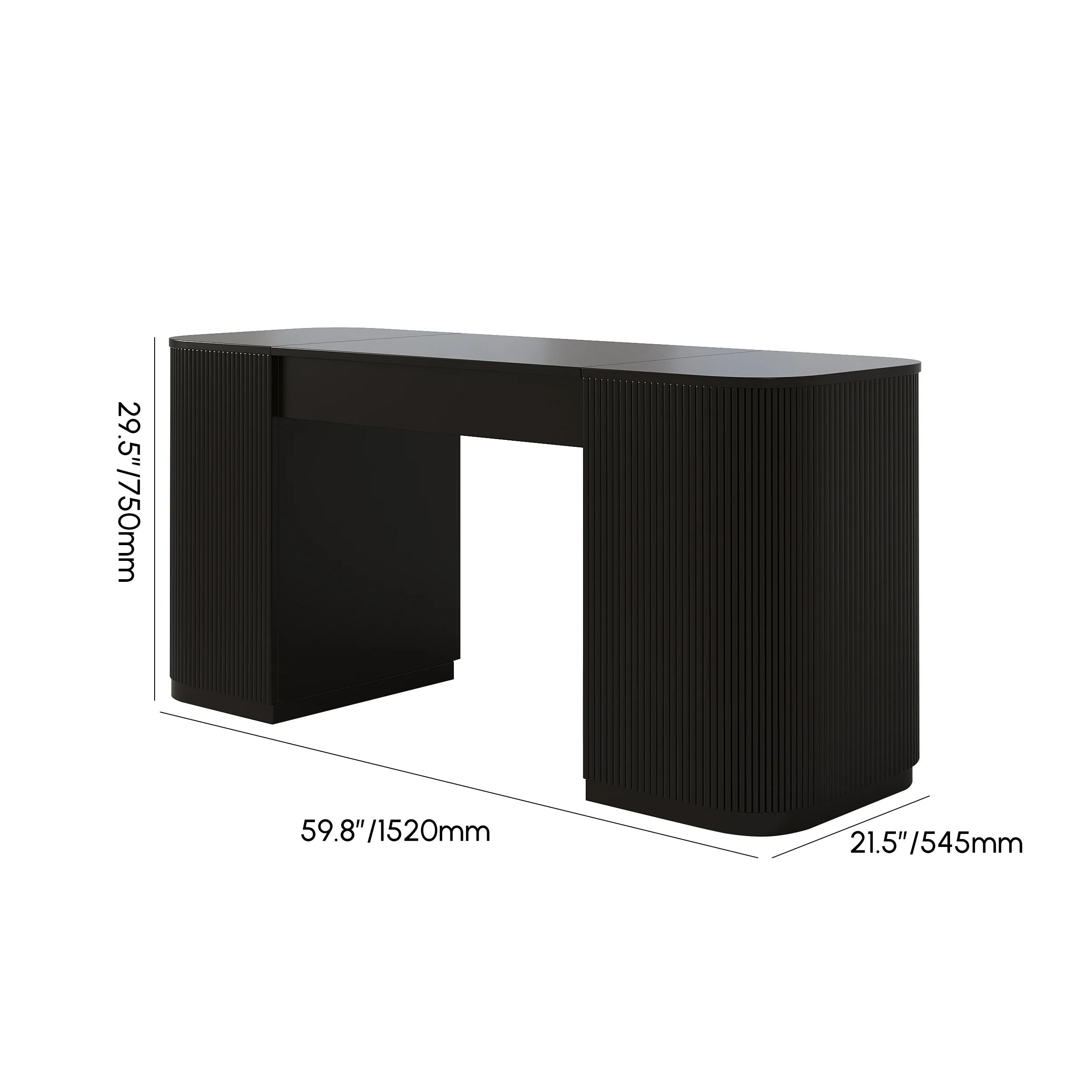 ONYX – Modern 150 cm black standing executive desk with lift-top design, fluted panels, and hidden storage. Ergonomic sit-to-stand functionality paired with sleek engineered wood construction for a stylish, organized workspace.