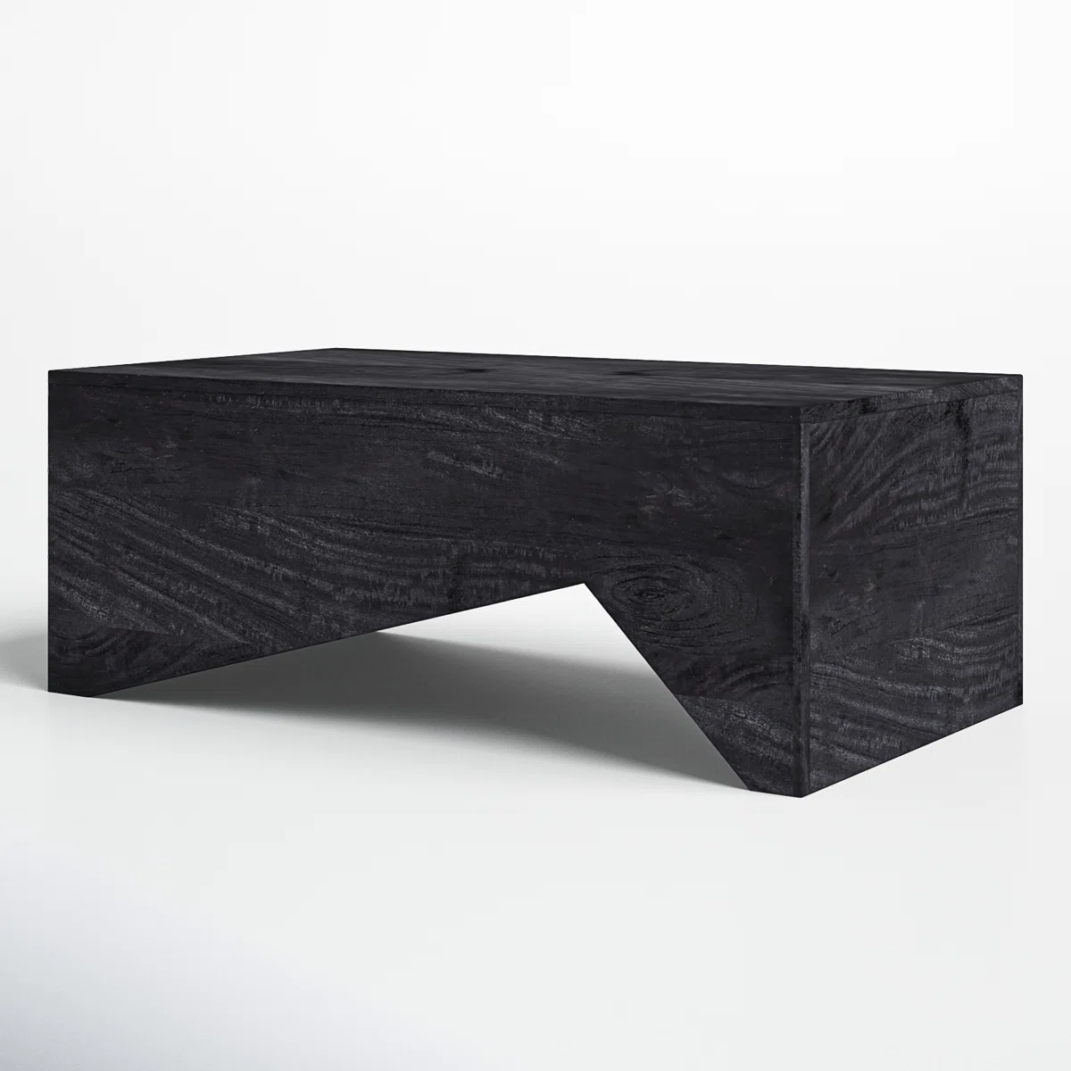Modern sculptural acacia wood coffee table with abstract angled base and rectangular top, 99 cm wide