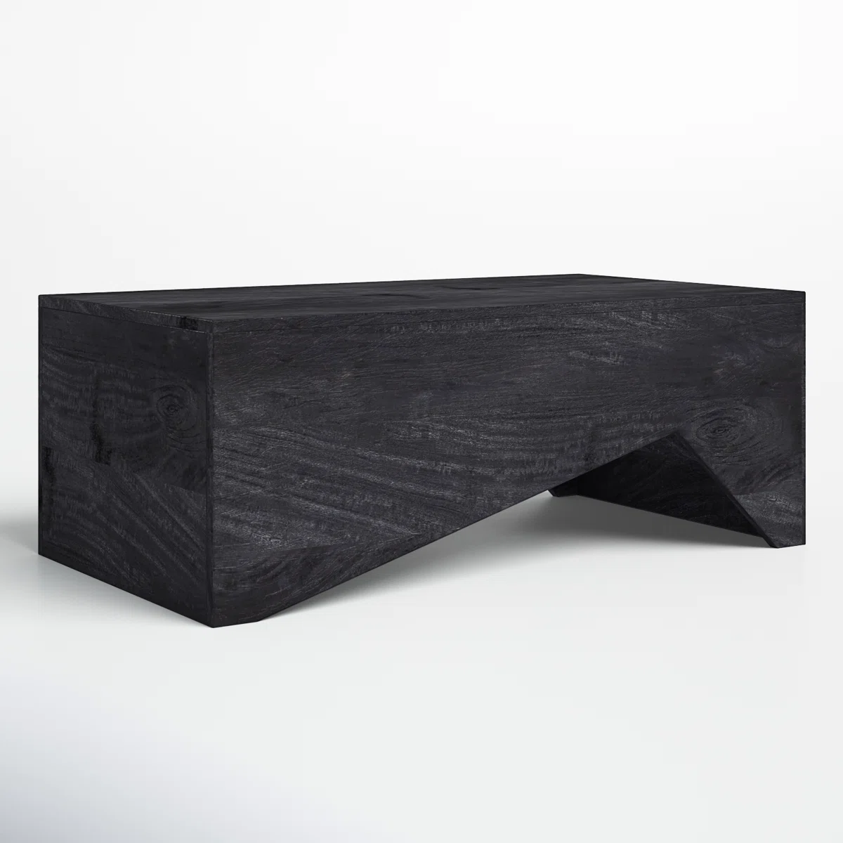 Modern sculptural acacia wood coffee table with abstract angled base and rectangular top, 99 cm wide