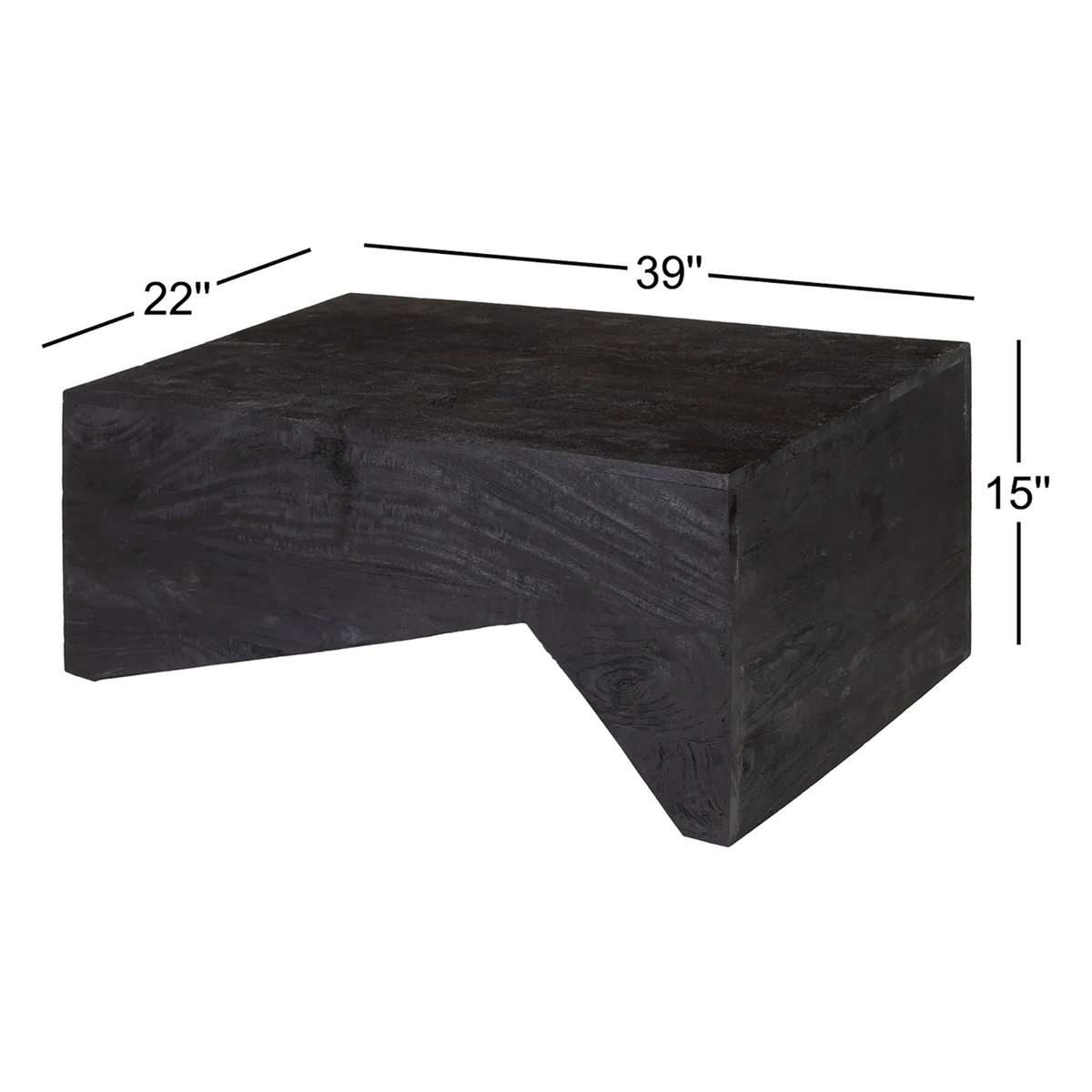 Modern sculptural acacia wood coffee table with abstract angled base and rectangular top, 99 cm wide