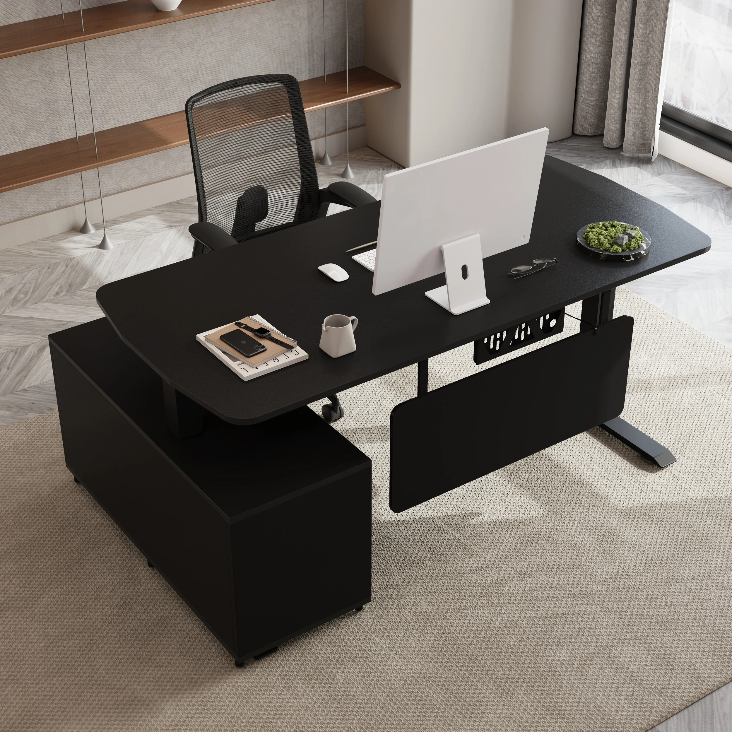 The Stratos Executive L-Shaped Standing Desk (160 cm) is designed to elevate your workspace with a perfect balance of style and efficiency