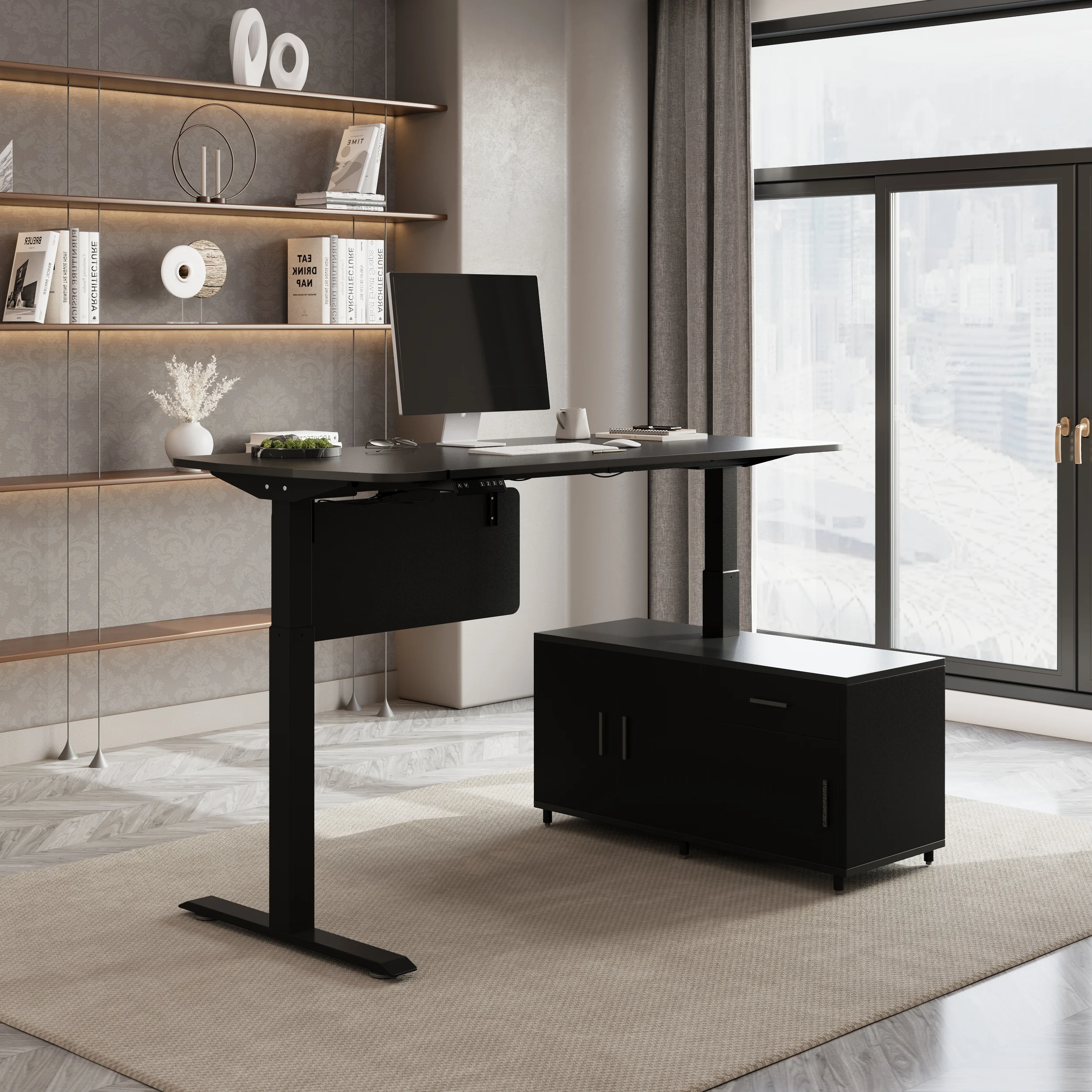 The Stratos Executive L-Shaped Standing Desk (160 cm) is designed to elevate your workspace with a perfect balance of style and efficiency