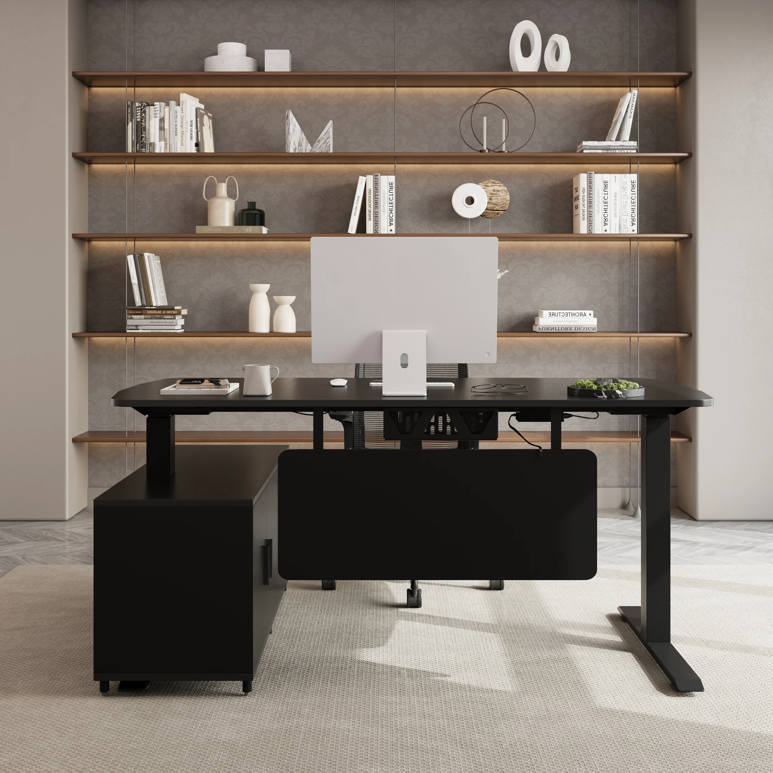 The Stratos Executive L-Shaped Standing Desk (160 cm) is designed to elevate your workspace with a perfect balance of style and efficiency