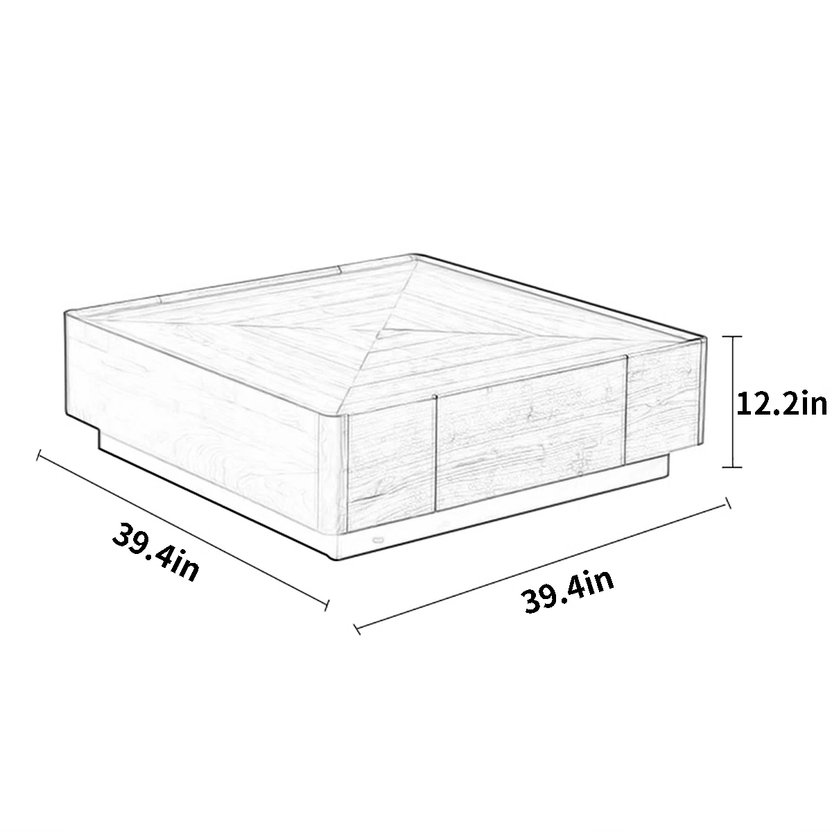 Solid wood square coffee table in dark walnut finish with two drawers, rounded polished edges, and protective wood wax oil coating.