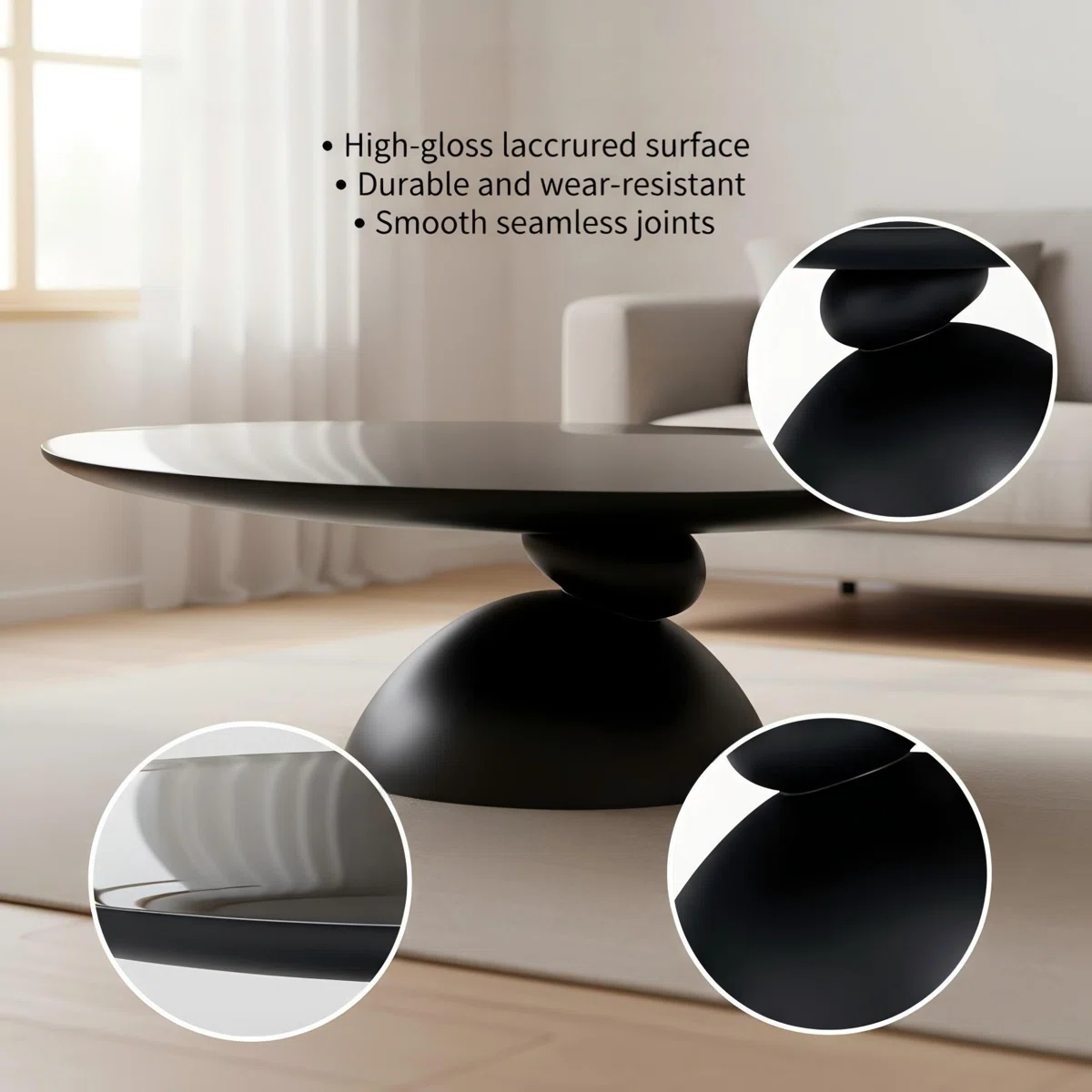 The Zenith Stone Oval Coffee Table is a sculptural centerpiece inspired by Tibetan stone-stacking rituals, symbolizing harmony and good fortune