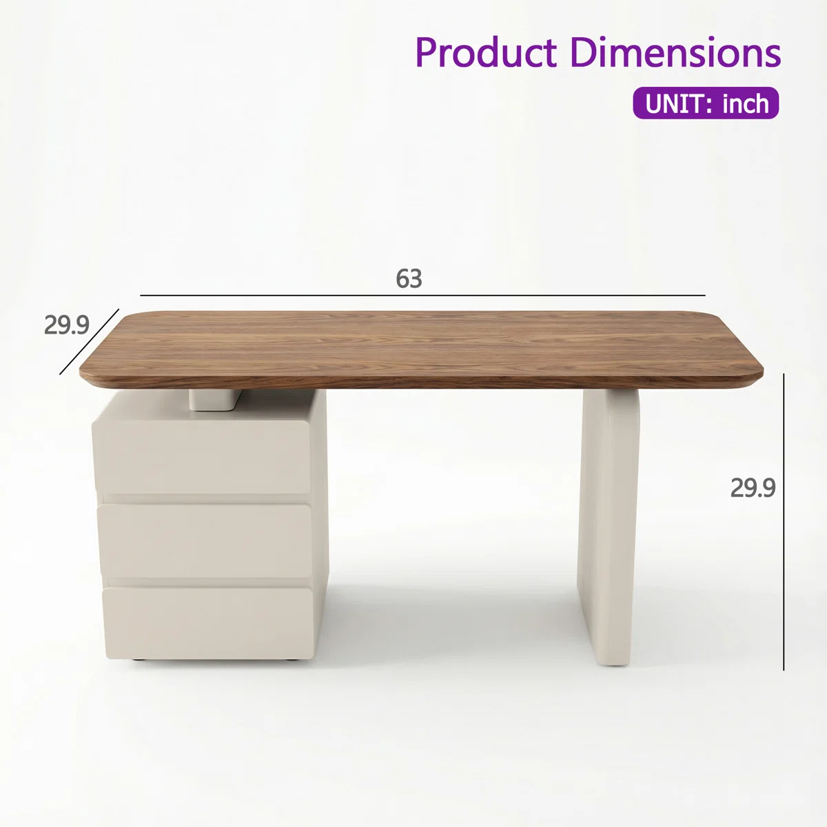 Arden 160 cm modern walnut writing desk with solid wood top, three storage drawers, and rounded corners in a mid-century design