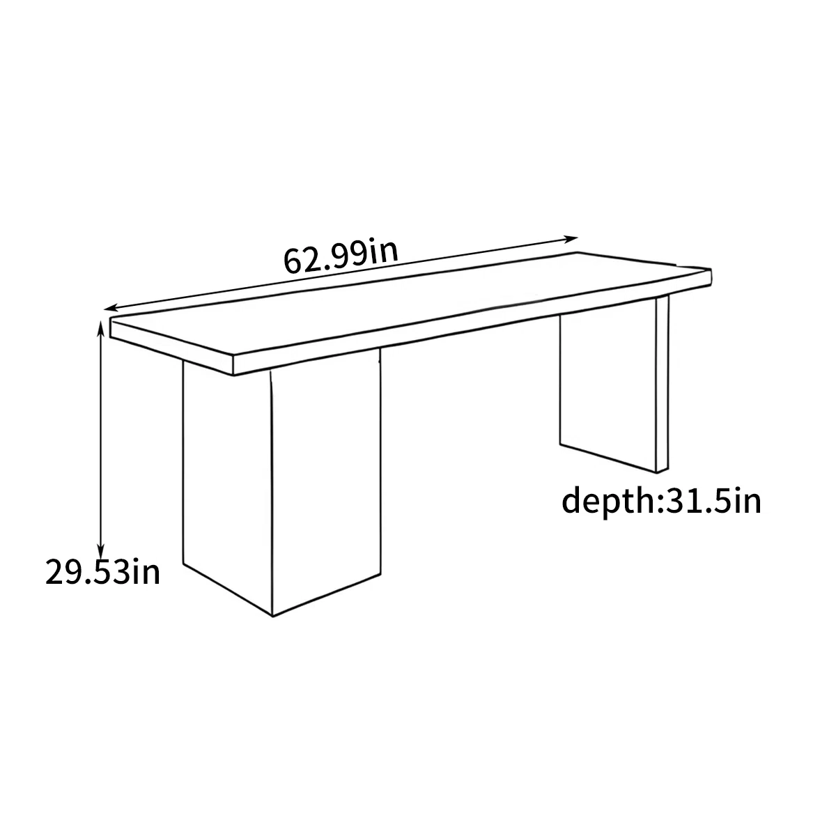 Brown solid wood minimalist executive desk with white legs, spacious surface, and integrated storage drawers