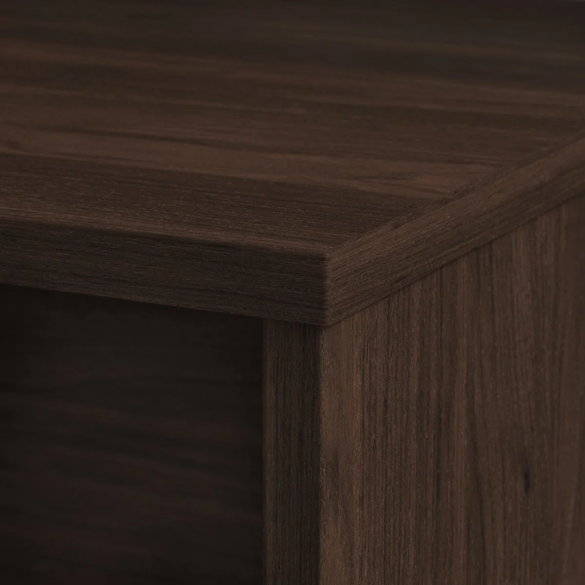 Modern rectangular executive desk with breakfront design, black walnut finish, and spacious work surface.