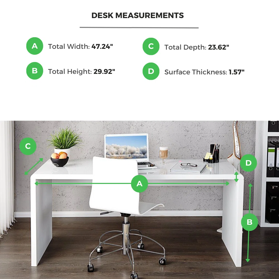 White high gloss office desk with curved edges and rectangular design