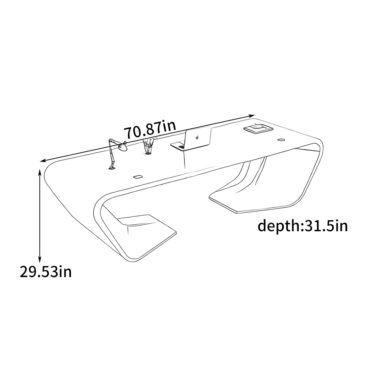 Brown solid wood modern office desk with white legs, spacious surface, and integrated storage drawers