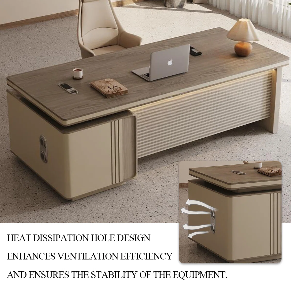 The Orion Executive Desk redefines modern minimalism with quiet luxury and cutting-edge functionality.