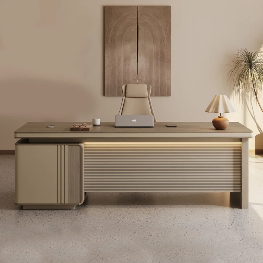 The Orion Executive Desk redefines modern minimalism with quiet luxury and cutting-edge functionality.