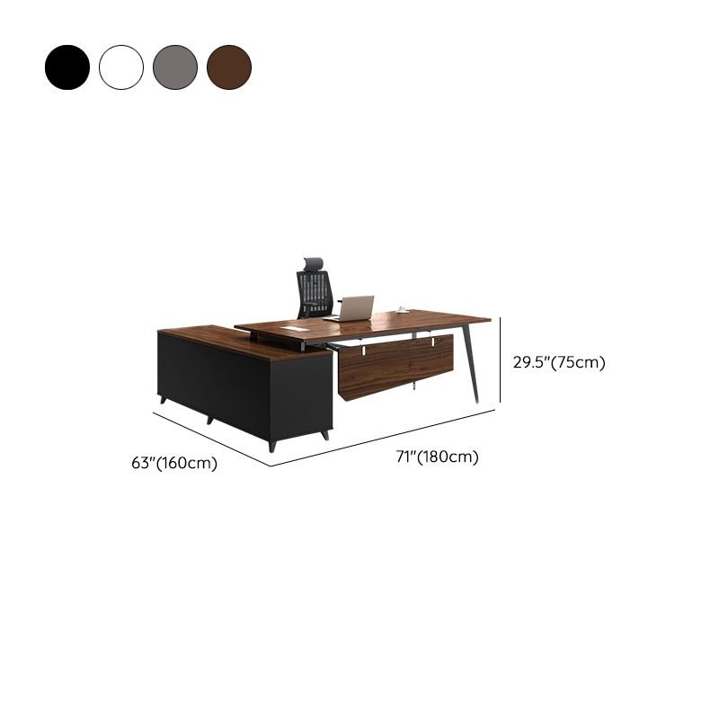 The Cord Management Boardroom Desk is a modern executive workstation designed for functionality and styleModern L-shaped executive boardroom desk with integrated cable management, CPU storage, drawers, and desk return.