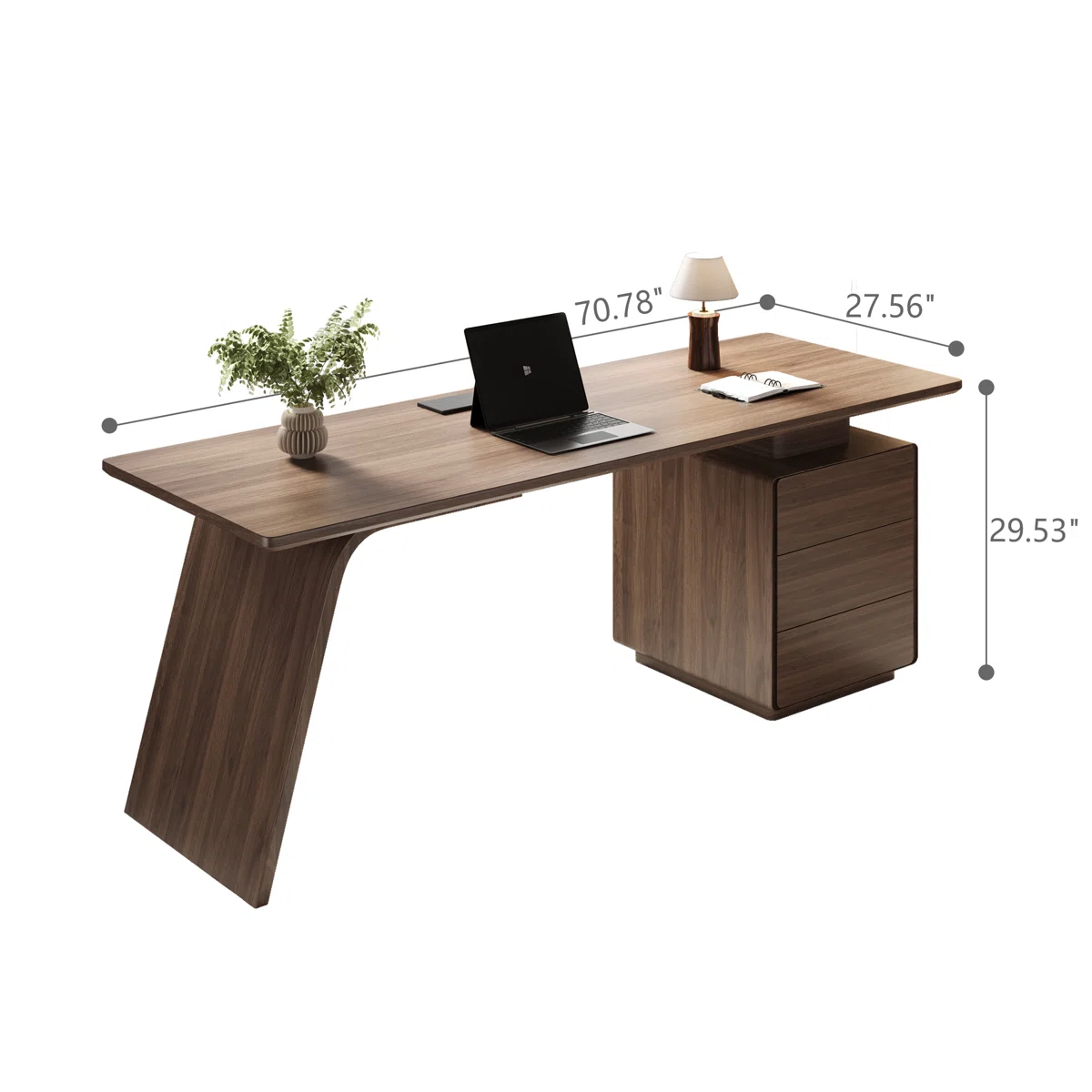 Valencia luxury walnut desk with built-in power outlets and storage drawers, featuring sleek modern design and durable construction