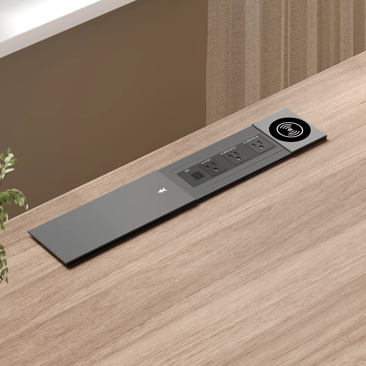 Valencia luxury walnut desk with built-in power outlets and storage drawers, featuring sleek modern design and durable construction